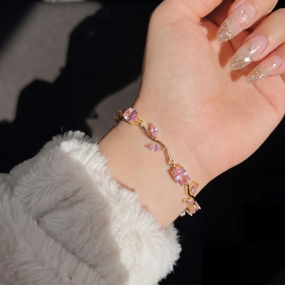 Luminous Design Gold Plated Crystal Stones Tulip Bracelet for Girls/Women