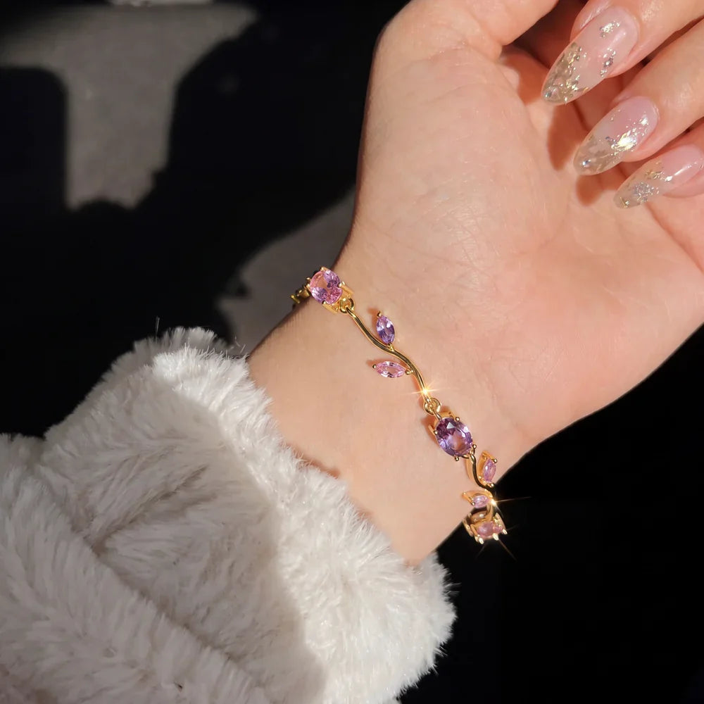 Luminous Design Gold Plated Crystal Stones Tulip Bracelet for Girls/Women